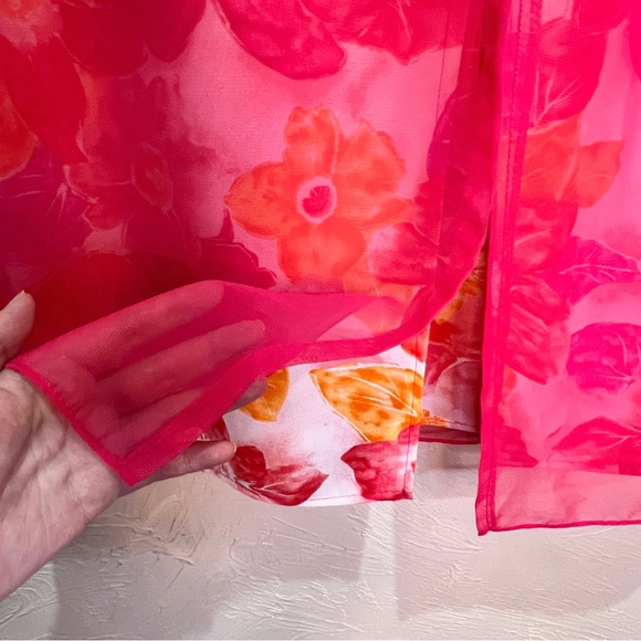 Vintage y2k Style Bright Pink Floral Slip Skirt Sheer Overlay Women's 12 - Picture 4 of 6